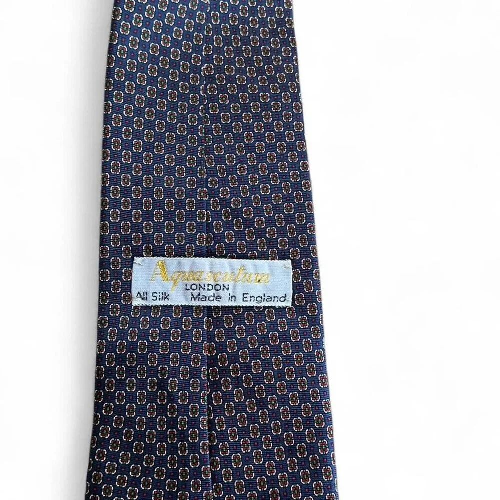 Vintage Aquascutum Silk Tie‎ Mens Blue Geometric Print Silk 57